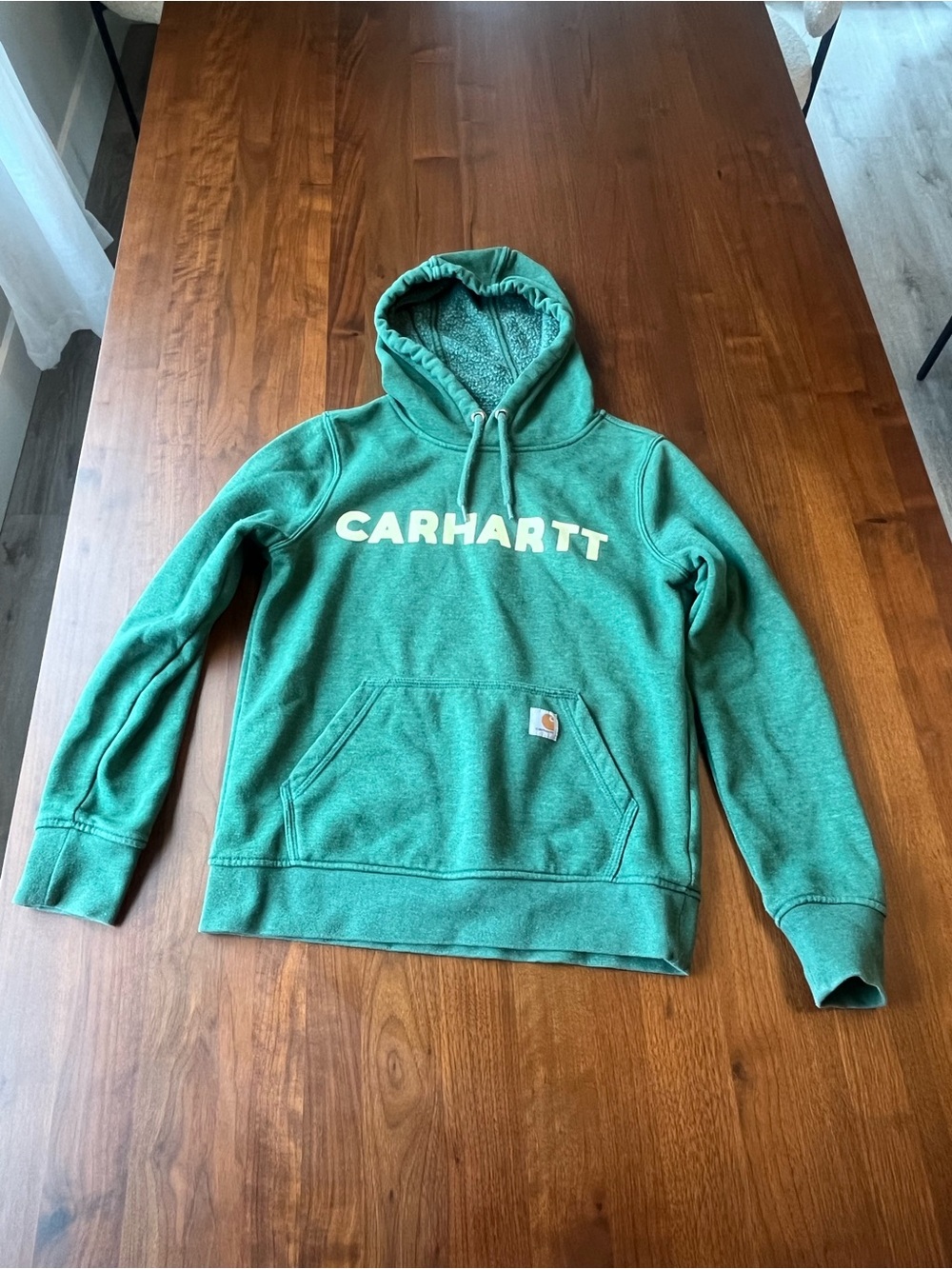 Carhartt Men's Teal Green Hooded Sweatshirt with Logo